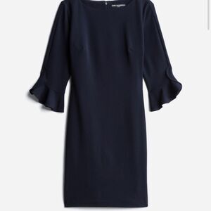 Karl Lagerfeld Navy Ruffle-Cuff Sheath Dress 12P NWT